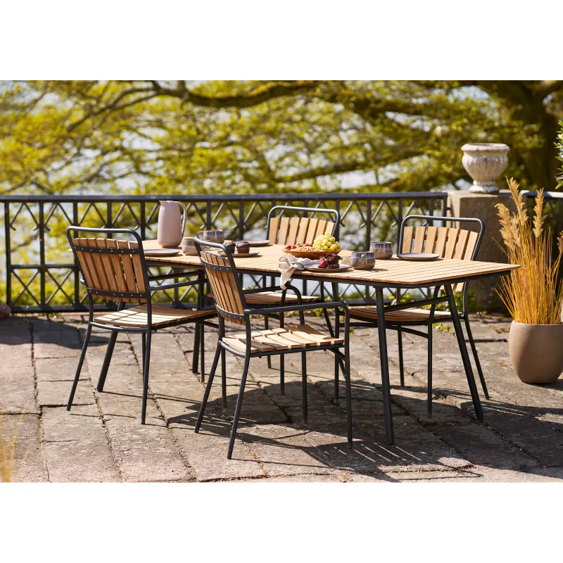 Cleveland Spisebord 90×220 - Teak / Sorte Ben | House Nordic
