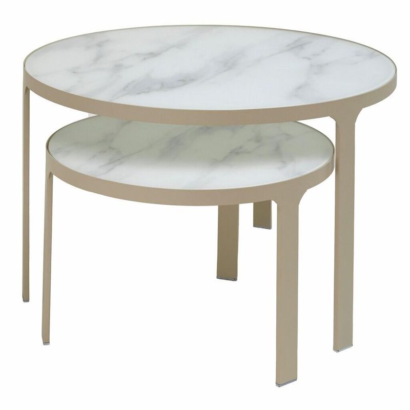 Nakameguro sofabordsett – marmorprint & beige base