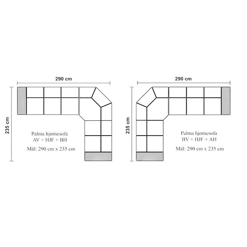Palma 290x235 hjørnesofa i ekte skinn med fleksibel hjørnefunksjon