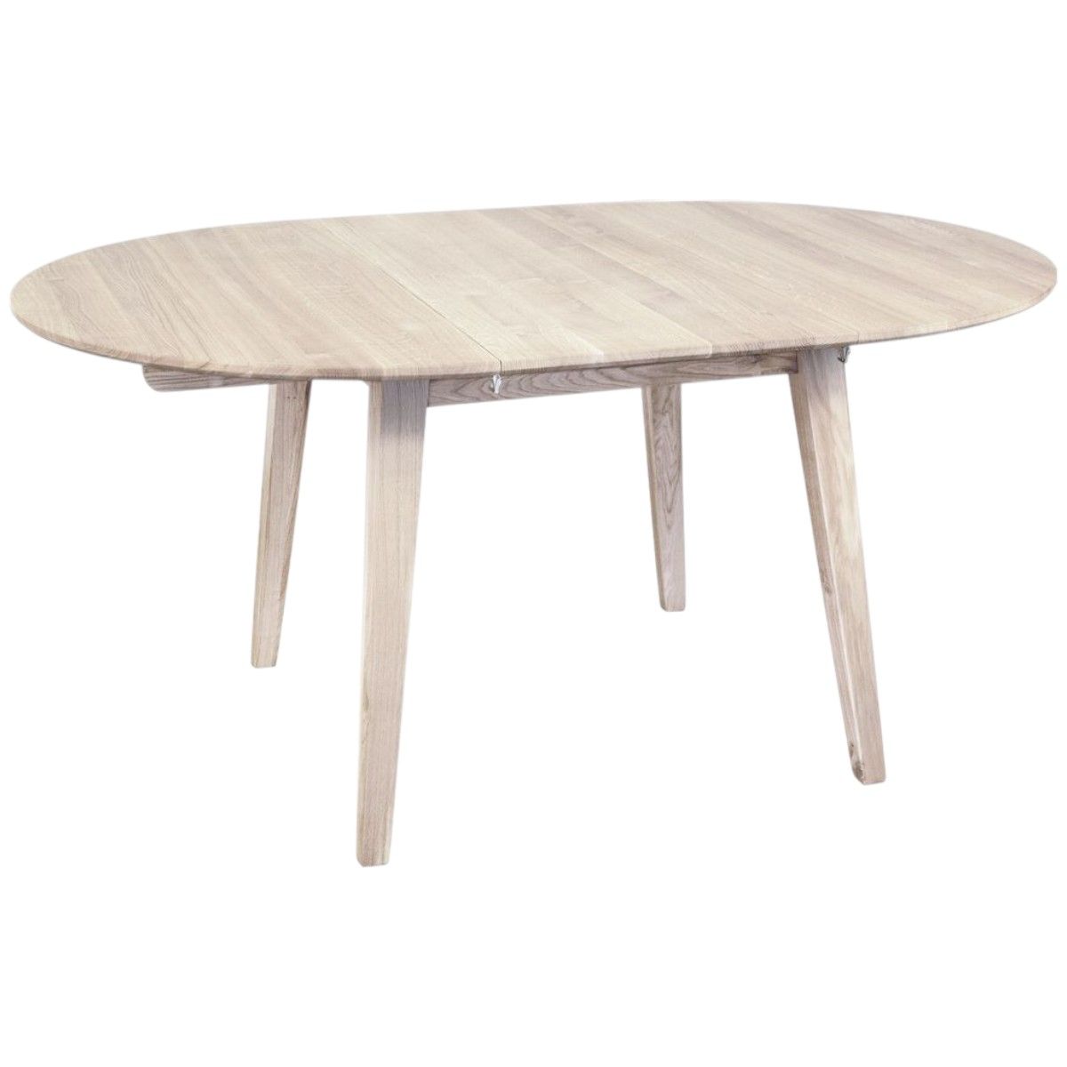 Genova Spisebord Ø110-160 heltre massiv hvitpigmentert eik m/1 illeggsplate