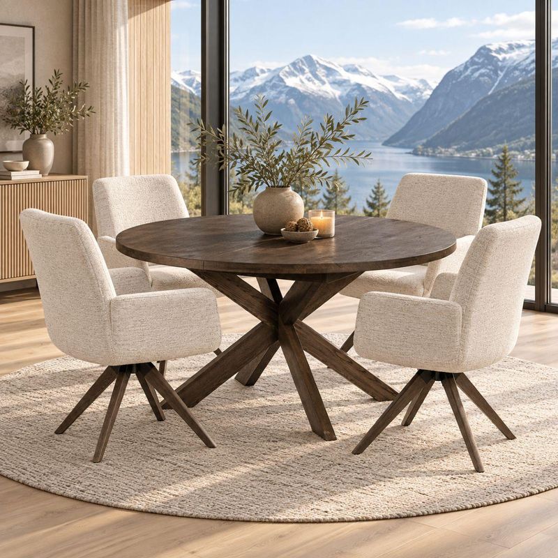 Hemse spisebord massiv heltre røkt eik Ø140/180x75 cm med ileggsplate