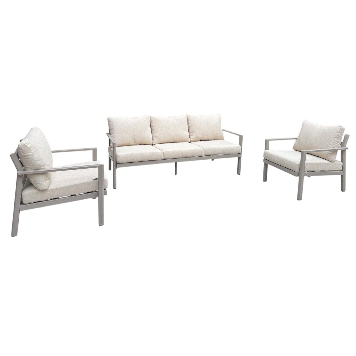 Hydra sofasett 3+1+1 – champagne aluminium med beige puter
